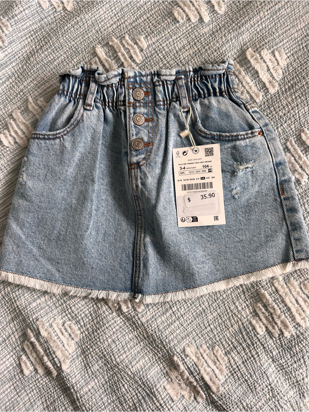 ZARA Light Blue Paperbag Waist Denim Skirt